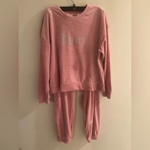 Juicy Couture XL Rose Pink 2 Piece Velour Track Suit Y2K Athleisure Rhinestone
